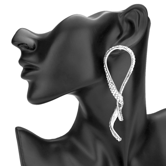 Rhinestone Paved Twisted Swirl Statement Earrings - Picture 1 of 2